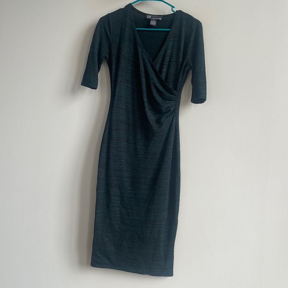 Olive green business casual wrap dress
